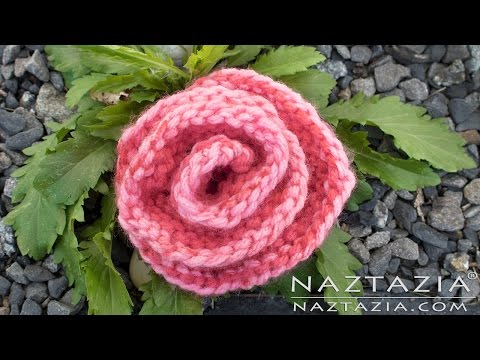 HOW to KNIT a ROSE - Easy Simple ROLLED ROSE for Beginners by Naztazia
