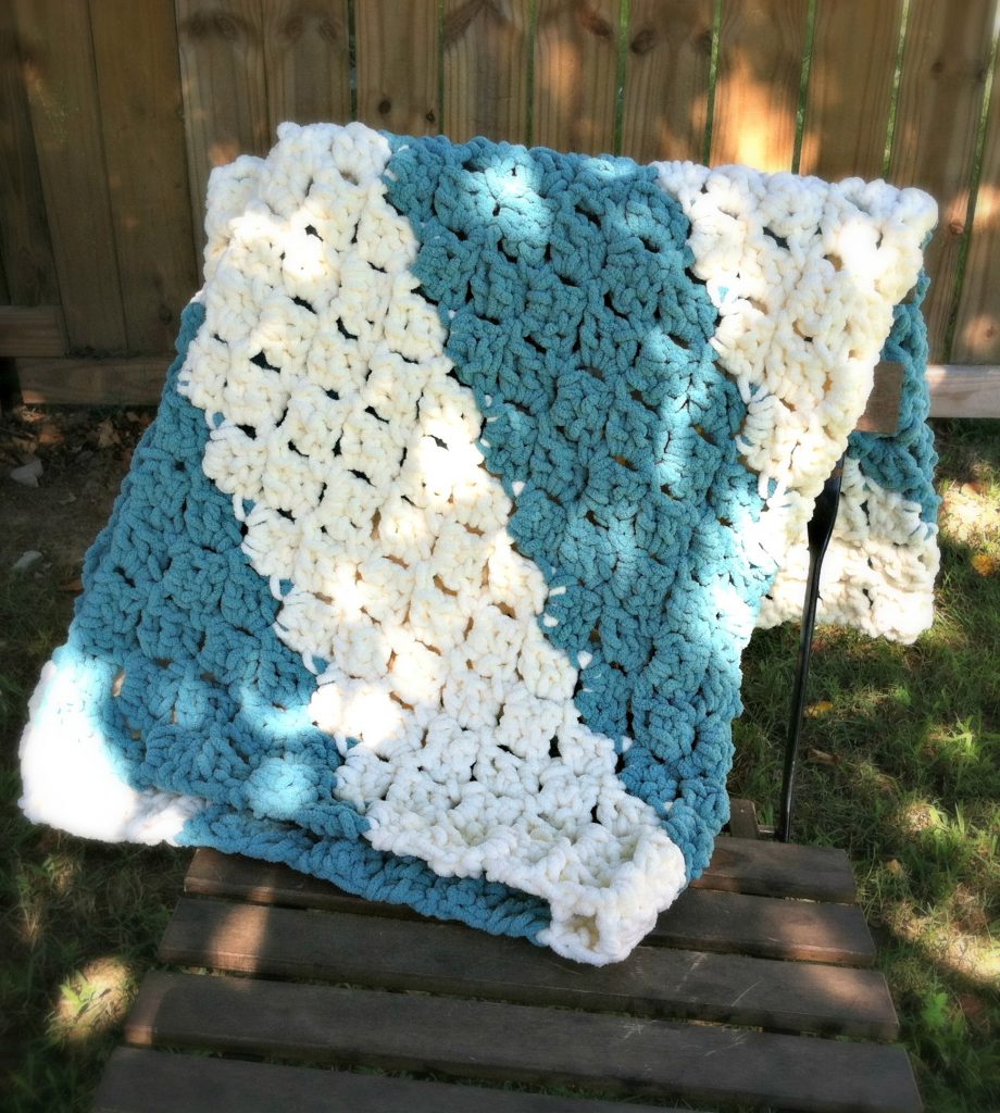 Quick and Easy Baby Blanket from Designing Crochet by Amanda Saladin. Works up super quickly with Bernat Blanket yarn.