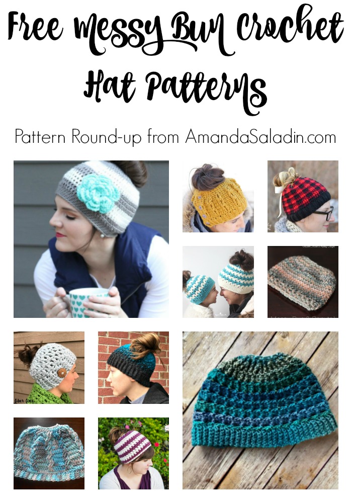 Collection of FREE messy bun crochet hat patterns