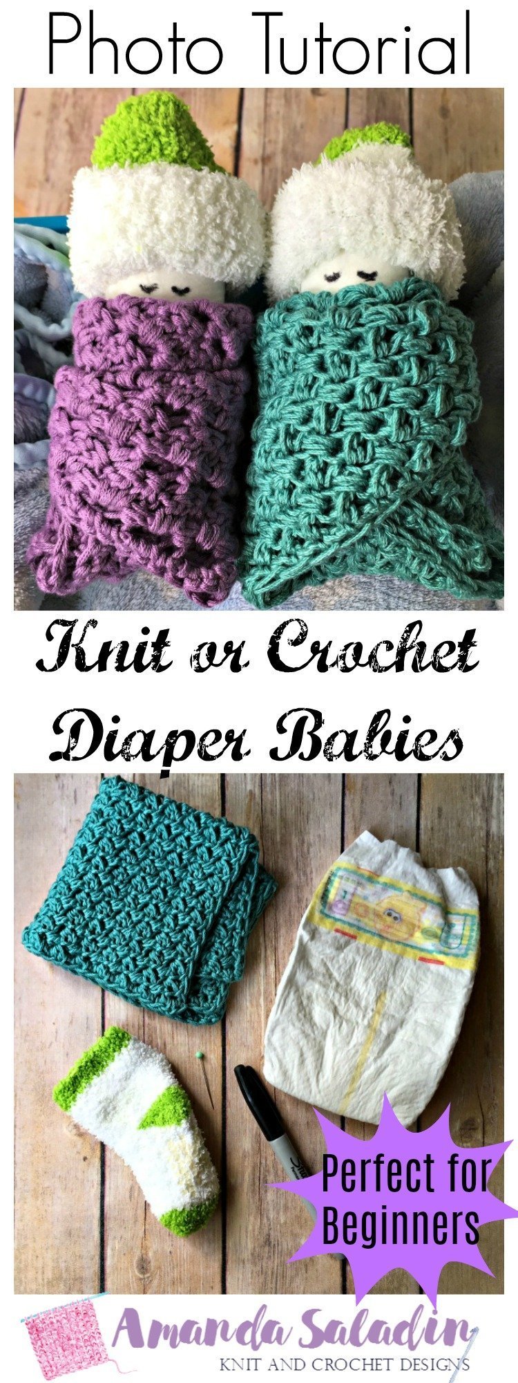 Create a unique baby shower gift with these handmade knit or crochet diaper babies. Full tutorial included!