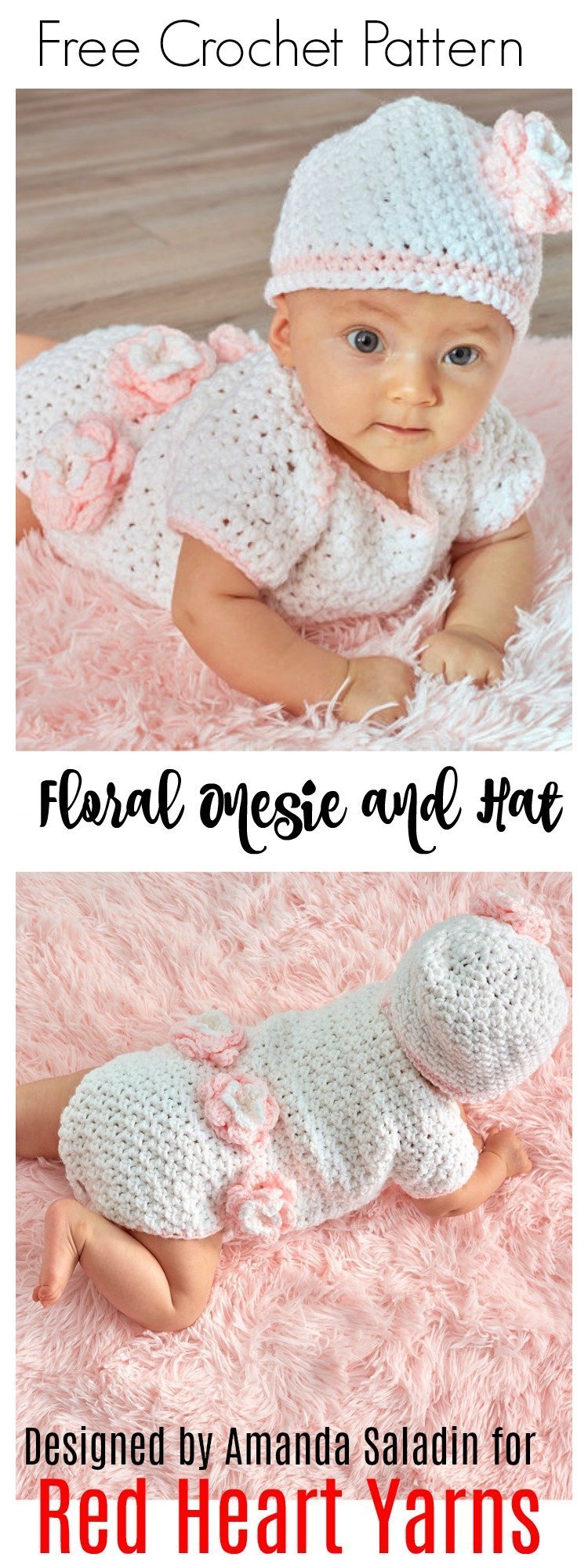 Free Crochet Pattern - Floral Onesie and Hat