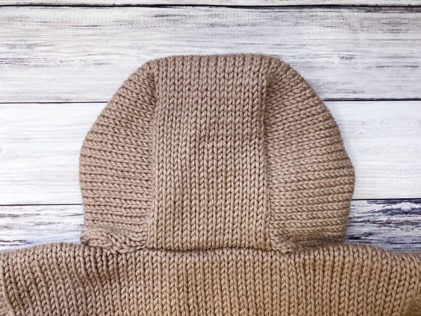 Hood detail of baby cardigan knitting pattern