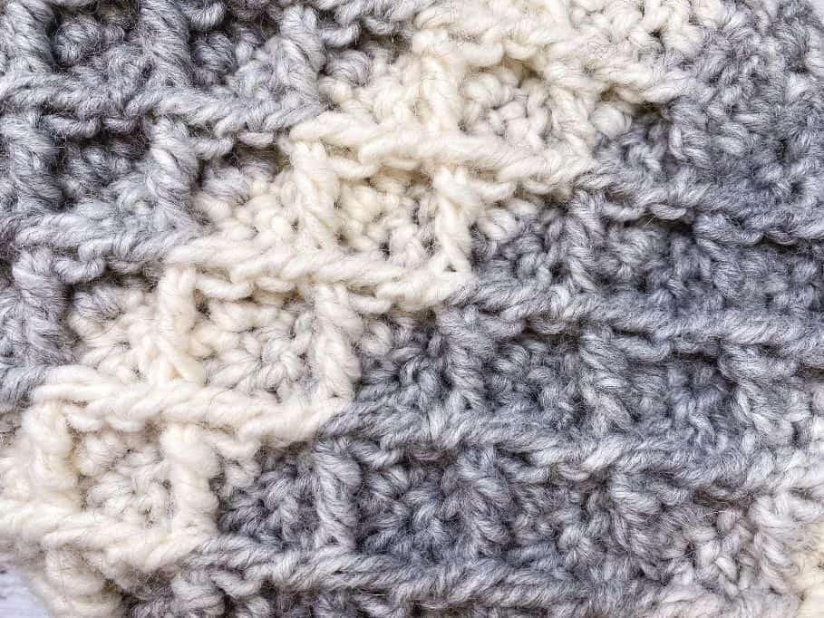 close up of diamond stitch crochet blanket 