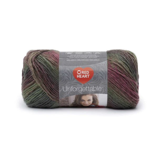 a skein of Red Heart Boutique Unforgettable yarn