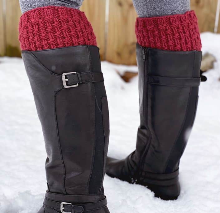 knit boot cuffs being worn in the snow