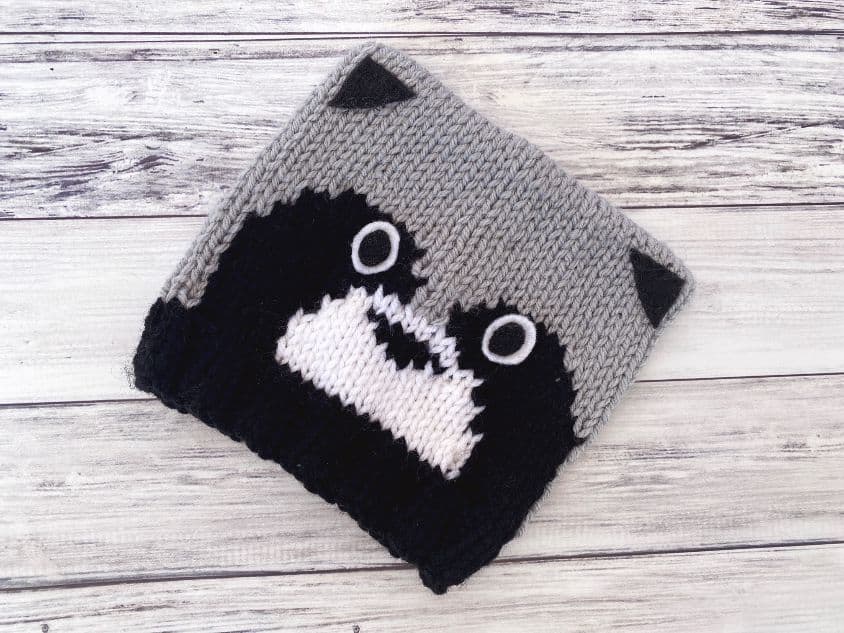 baby raccoon hat lying flat on white wooden background